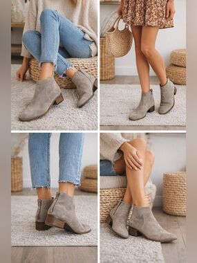 Lucky Brand Suede Ankle Boots Taupe Gray Size 39.5 Back Zip Western Boho
